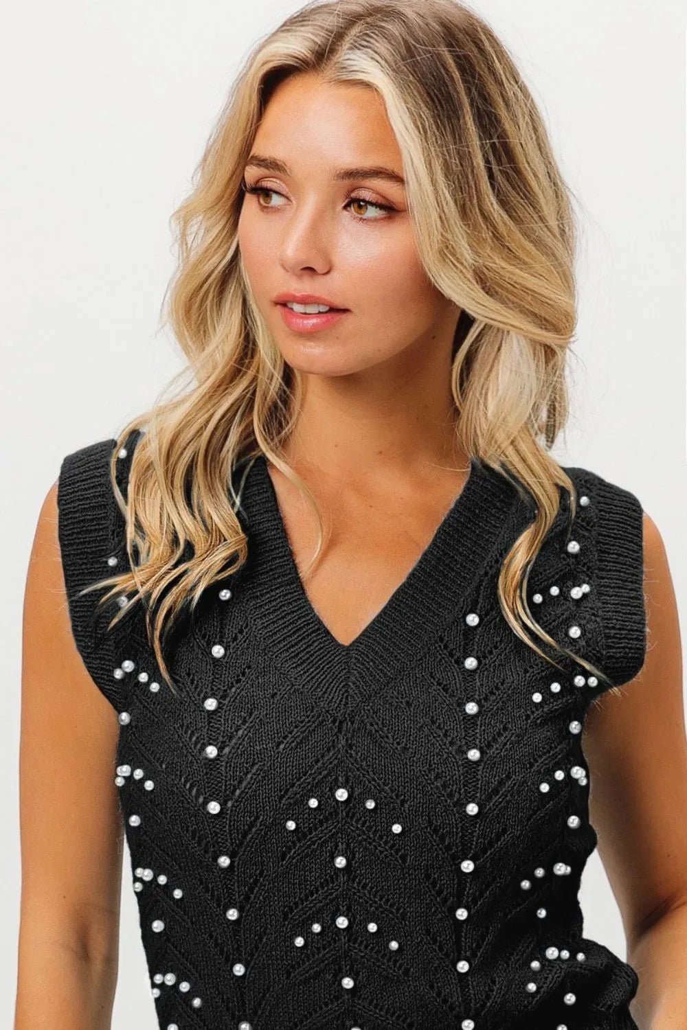 BiBi Chevron Pointelle Pearl Knit Top - Bela Fils BoutiqueBela Fils Boutique